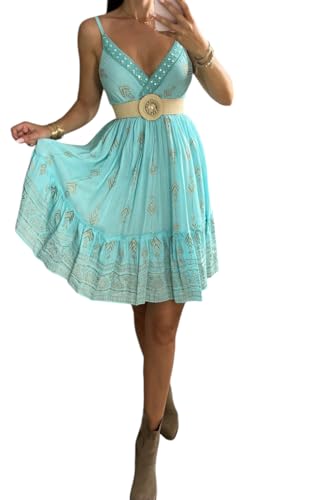 Robe d'été bohème col en V vintage mi-longue brodée pour femme