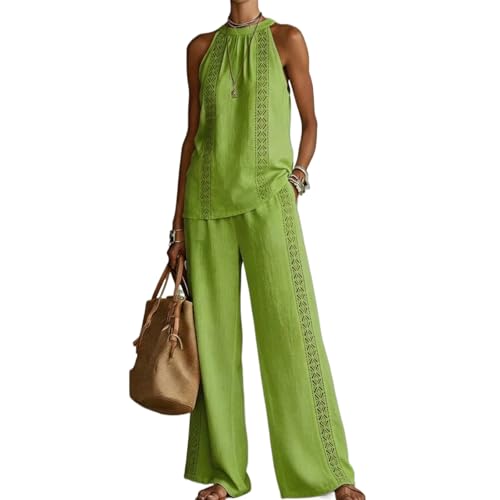 Conjunto de 2 piezas para mujer casual con cuello en V y pantalones de pierna ancha ligeros