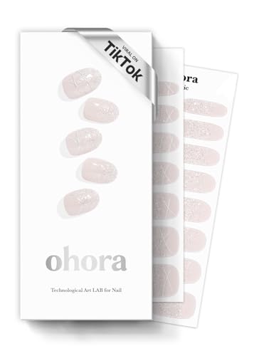 ohora Semi Cured Gel Nail Strips (N Dress Up) - White, Patterned, 30 Pcs for 2 Cycles, UV Lamp Compatible, Salon-Quality, Long-Lasting & Easy to Apply, Includes 2 Prep Pads, Nail File & Stick