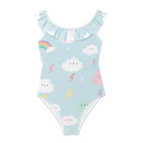 Traje de baño para niña elástico y de secado rápido con estampado de nubes