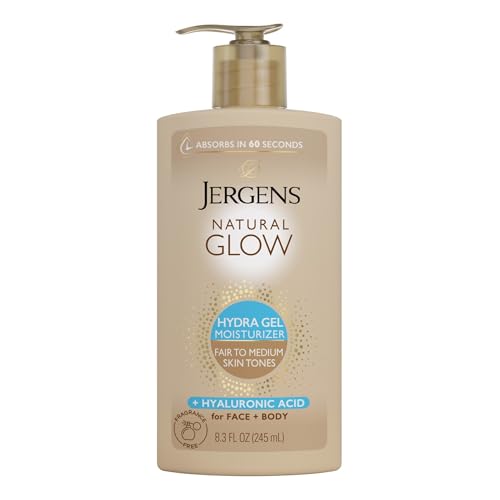 Jergens Natural Glow Hydra Gel Moisturizer, Gradual Tanning Lotion with Hyaluronic Acid, Hydrating...