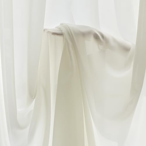 Image of FMFUNCTEX Sheer Non-See-Through Netural Beige Curtains for Bedroom, Faux Silk that Let Light Curtains 84 inches Long Light Filtering Privacy Sheer Drapes for Living Room, Rod Pocket 2 Panels Set