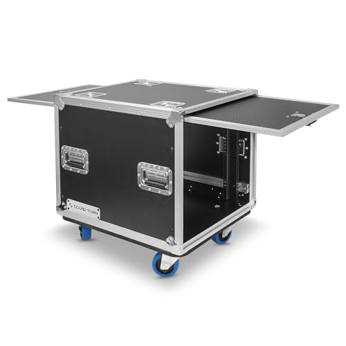 Image of Sound Town 10U Slam Rack Road Case with Sliding Doors, Adjustable Rack Depth, Casters, 12mm PVC-Laminated Plywood, for PA /DJ Gear (STPR-10)