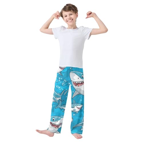 Lovely Sharks Boys Long Pants Soft Trousers Elastic Waist Kids Lounge Bottoms with Pockets S-XL3