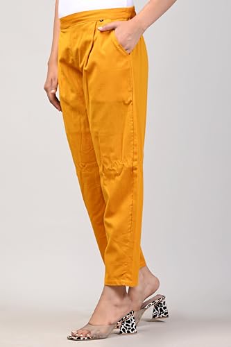 Image of Women Elastic Waist Regular Fit Casual Cotton Trouser Pants
