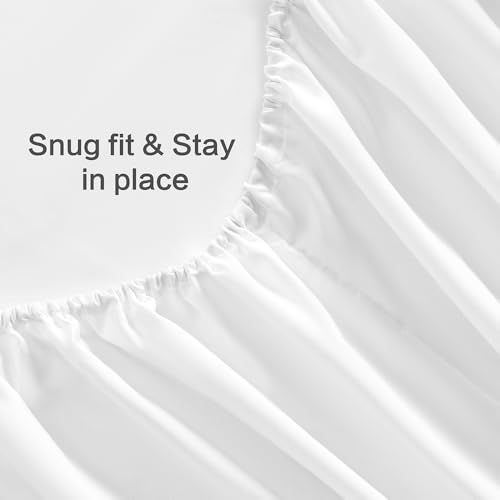 Image of White Fitted Sheet,Twin Size Fitted Sheet with Deep Pocket 18 inch,Ultra Soft & Breathable FittedSheet Easily Fits 18 inch to 24 inch Mattress