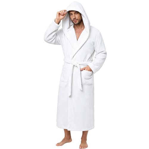 Image of PJGGZ Men's Bathrobes with Hood, Soft Long Towel Robe for Men - Super Absorbent Quick Dry yet Warm