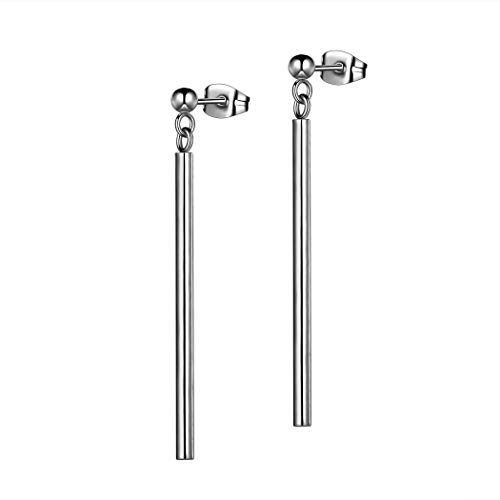 Hipunk Bar Necklace Earrings Women Men 316L Stainless Steel Long Plain Vertical Bar Pendant Earrings 18k Gold/Black Gun Plated Fashion Dainty Jewelry