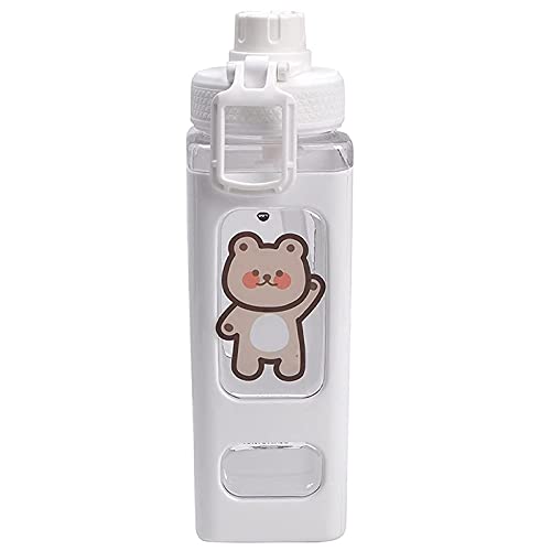 YZDST Botella de Agua Grande Kawaii con Pajita y Pegatina Kawaii, Botella de Agua Cuadrada portátil...