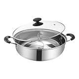 KiBcsLic Shabu Shabu Topf Edelstahl Geteilter Hotpot Suppentopf mit Deckel Doppelgriff Zweikammer Kochtopf Zum Schnellen Erhitzen für Familienfeiern Party, 28cm