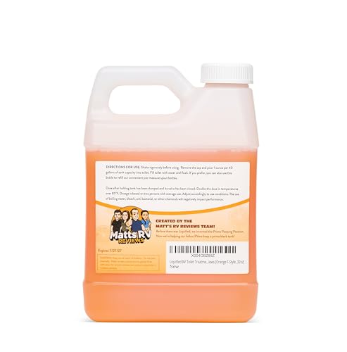 Liquified RV Toilet Treatment - Orange Scent, 32oz Standard Pour Bottle - Holding Tank Waste Digester & Odor Eliminator, Septic Safe, Biodegradable - Made in USA