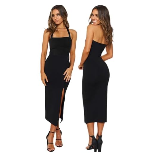 Gkaopi Vestito Donna Sexy Senza Maniche Lungo Abito Estate Spacco Bodycon con Spalle Elegante Collo Spalline Vestito Party Cerimonia per Cocktail Party Clubwear Slim Fit Abito HM