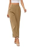 onlypuff Cream Trousers for Women Wide Leg Straight Long Pants Khaki L