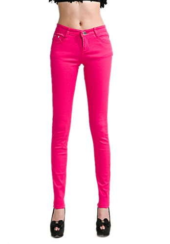 DELEY Mujeres Básica piernas Flacas Pantalones Vaqueros Juniors Jegging Rosa Caliente S Cover