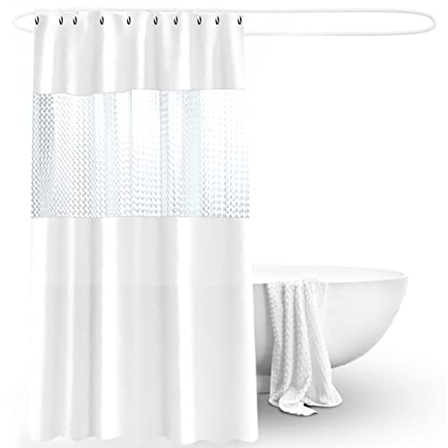 Fnho Rideau de Douche EVA Semi Imperméable et Anti-moisissure,Élégant Rideau de Douche,Rideau de Douche épissé épaissi, Rideau de séparation imperméable Semi-perméable en PEVA, Blanc, 180 x 200 cm Cover