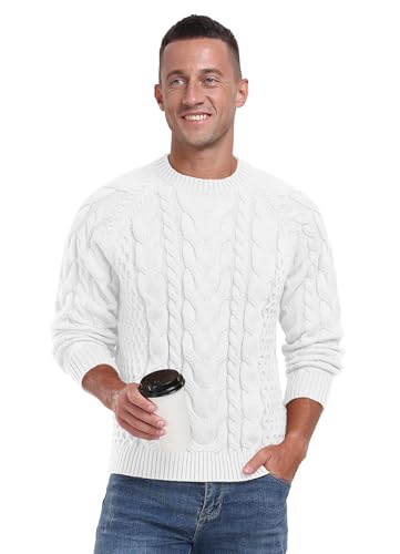 Askdeer Men's Pullover Sweater Cable Knit Crewneck Sweater Long Sleeve Classic Casual Sweater Tops4