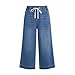 Arispjct Capri Jeans for Women Dressy Casual Spring Summer 2026 Straight Wide Leg Ladies Drawstring Elastic High Waist Loose Pull on Cropped Denim Pants Beach Vacation Teacher Lounge Outfits Blue M
