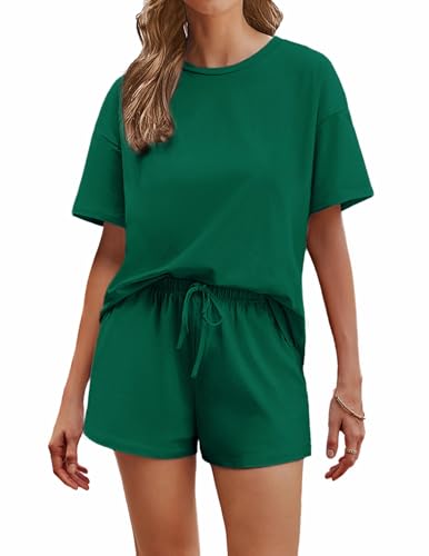 Image of Ekouaer Cotton Pajamas Set for Womens Soft Short Sleeve Lounge Set Shorts Sleepwear Set 2 Piece Pjs Sets
