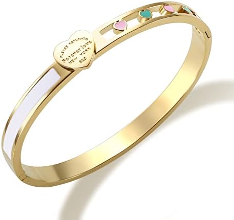 JINHUI Love Gold Bangle Bracelet for Women, Forever Love Engraved Bangle Jewelry Gift for Her (Size 6.5”)