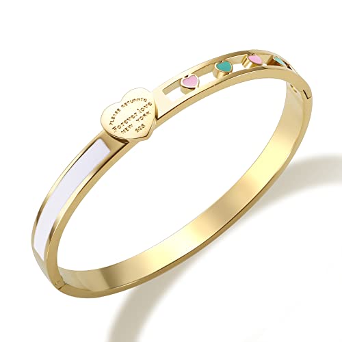 Jinhui Love Gold Bangle Bracelet For Women, Forever Love Engraved Bangle Jewelry Gift For Her (Size 6.5”) #TOP1