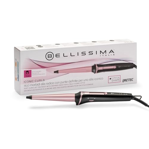 Bellissima Imetec Iconic Curls, ferro arricciacapelli, rivestimento in ceramica, forma conica per boccoli e ricci stretti, temperatura 150°C/210°C, cono 18/25 mm, guanto termico, per tutti i capelli
