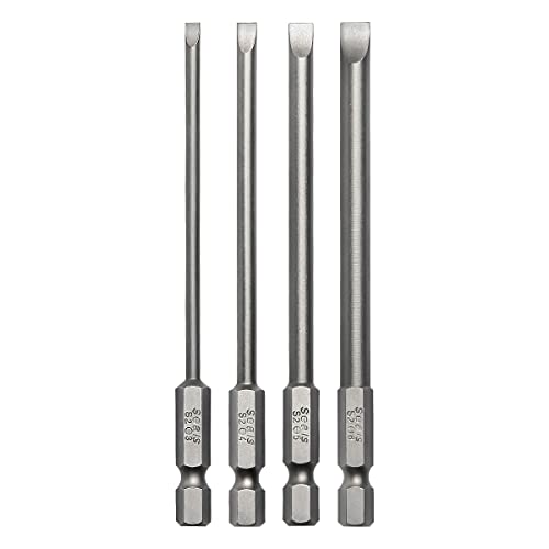 4 Pcs Flat Head Screwdriver Bit Set Slotted Screwdrivers Bits Magnetic 3mm 4mm 5mm 6mm 1/4 Inch Hex Shank 100mm Long