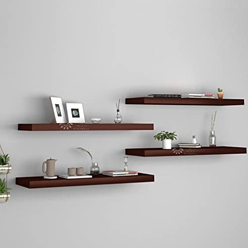 Image of Aries Wooden Floating Wall Shelf| Wall Rack Shelf | Wall Mount for Living Room, Bedroom, Kitchen (Set of 4 Brown, Large)