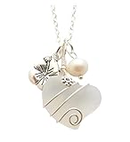 Yinahawaii Handmade Sea Glass Necklace, Wire Heart Necklace, Charm and Pearl Necklace, Sea Glass Jewelry Birthday Gift For Women (Moonstone - June)