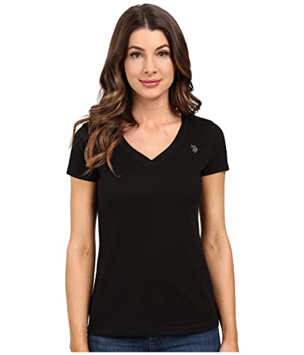 U.s. Polo Assn. Junior's Short Sleeve V-Neck T-Shirt, Black, Medium #TOP14
