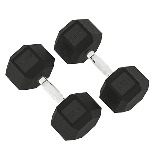 HOMCOM Juego de 2 mancuernas con mango moleteado, juego de mancuernas cortas de hierro fundido, 2 x 20 kg, mancuernas para hombres y mujeres, juego de mancuernas para casa, gimnasio, entrenamiento de
