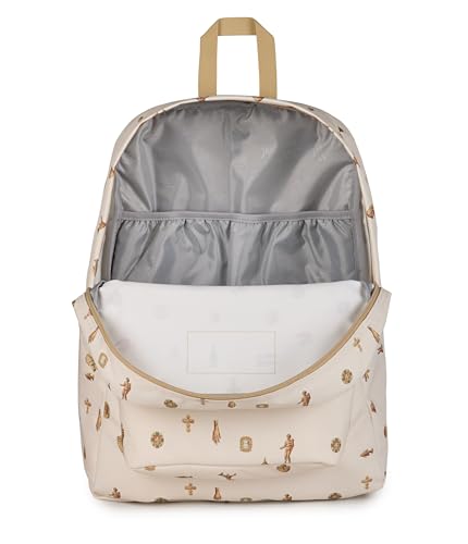 Image of JanSport SuperBreak Plus Backpack with Padded 15-inch Laptop Sleeve and Integrated Bottle Pocket - Spacious and Durable Daypack for Work and Travel, Gilded Relics Moon Flower /Gold