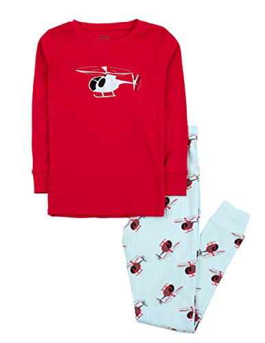 Leveret Kids & Toddler Pajamas Boys Girls 2 piece pj's 100% Cotton Helicopter Red (Size 18-24 Months)