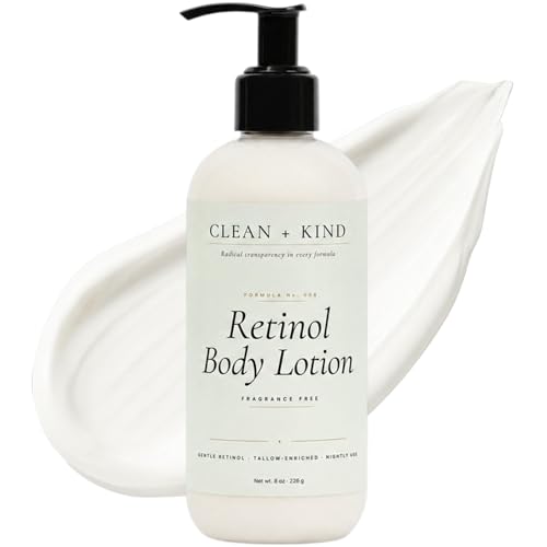 Clean + Kind Retinol Body Lotion with Hyaluronic Acid, Niacinamide & Grass-Fed Tallow - Organic Aloe Vera & Shea Butter Moisturizer for Women - Non-Toxic, Plant-Based Skincare - Made in USA, 8 oz