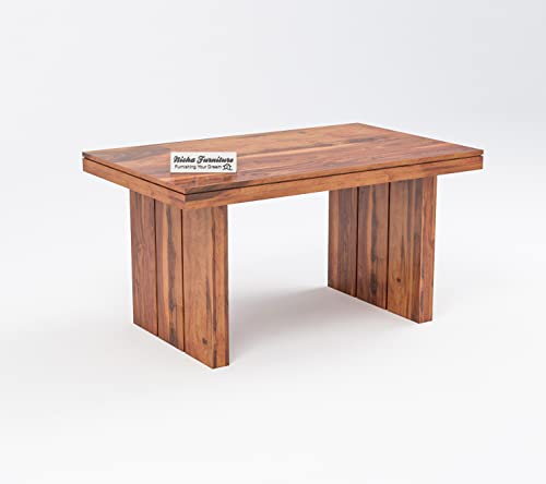Image of Solid Wooden Dining Set 6 Seater Dining Table with Chairs | Sheesham Wooden Dining Table with 6 Chairs for Home and Hotels | Solid Wood Six Seater Dining Set in Honey Finish