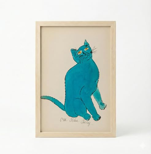 Image of BLINKART Cat Aesthetic Modern Art Walls With Frame | Natural Wood Texture | Living Room Bedroom Office Wall Decoration | Poster Home Decor Frames Wall Bedroom | 12x8 Inches (D443)