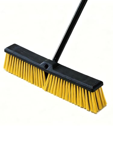 Push Broom for Outdoor - 18 Heavy Duty Broom with 63 Long Handle Outdoor Broom for Deck Driveway Garage Yard Deck Patio Warehouse Concrete