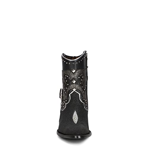 Cuadra Women's Bootie in Genuine Stingray Leather Black with Zipper and Studs4