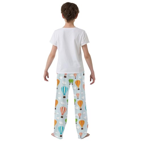 Colorful Hot Air Balloon Clouds Boys Long Pants Soft Trousers Elastic Waist Kids Lounge Bottoms with Pockets S-XL3