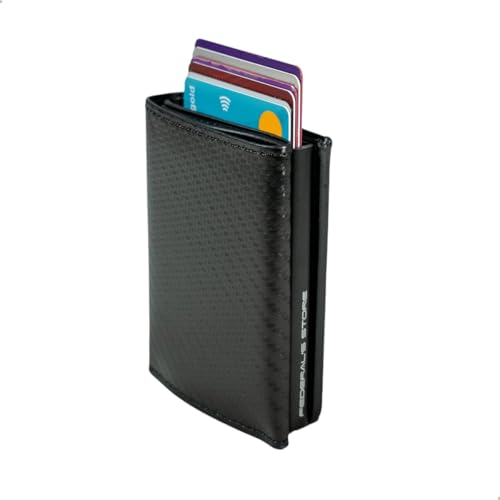 Carteira Masculina Proteção RFID Porta Cartões Slim do Futuro CNH Notas ML03 Exclusivo Federal's Store (Preta Fibra de Carbono)