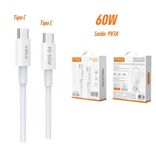 Kit Cabo USB-C p/Tipo-C + Carregador Veicular, Cabo Ultrarrápido Alta Potência 60W 1m, Cabo de Dados