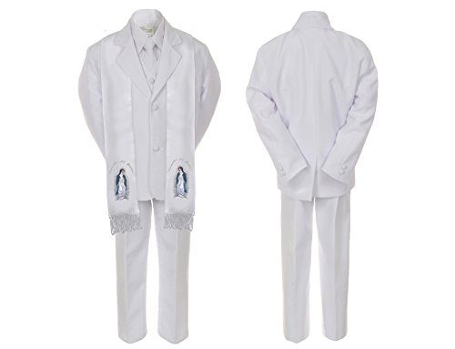 Image of Baby Boy Kid Christening Baptism Communion White Suit Mary Maria Stole Sm-7