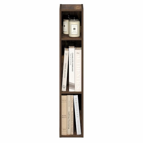 Image of Furinno Fulda Book Shelf, 3-Tier Narrow Bookshelf, Bookcase with 6-in Width Storage Shelf, 9.3 x 5.9 x 31.5, for Living Room, Bedroom, Home Office, Amber Pine