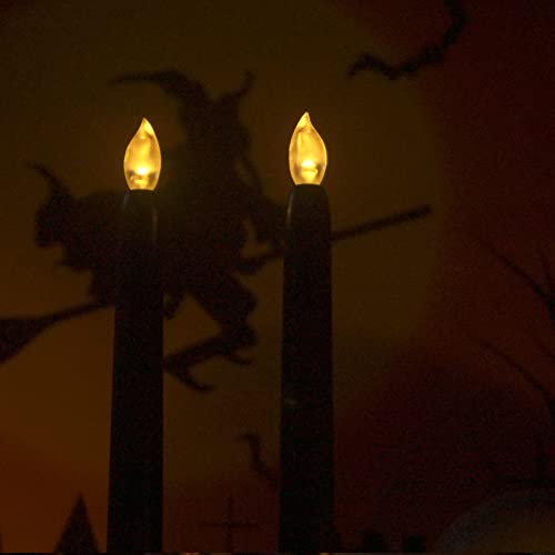 Image of CANDLE CHOICE Black Flameless Taper Candles with Timer 9 inch Tall Long Flicking Fake Battery Operated Electric LED Stick Candles Candlesticks Candelabra Halloween Party Decoration Table Centerpiece 2 PCS
