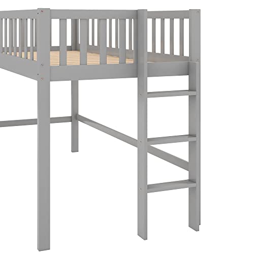Twin Loft Bed With Slide Rails Frame Wood For Junior Kids Slat Support, No Box Spring Needed #TOP5