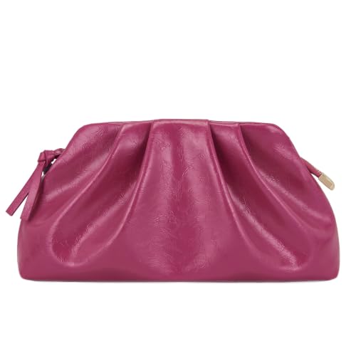 Milisente Cloud Clutch Bag for Women PU Leather Pleated Dumpling Evening Bag Purse with Shoulder Strap(Hot Pink)