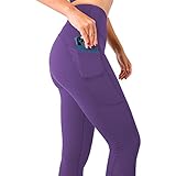 SEEMLY Thick High Waist Yoga Pants with Pockets, Tummy Control Workout Running Yoga Leggings for Women Purple