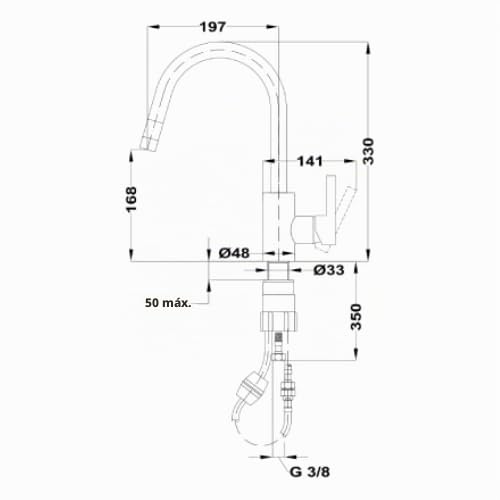 TEKA Grifo de Cocina Monomando, Caño Giratorio con Ducha Extraíble de 1 Posición, Cartucho de Discos Cerámicos, Latiguillos Flexibles 3/8”, Aireador Anticalcáreo, Modelo MTP 938