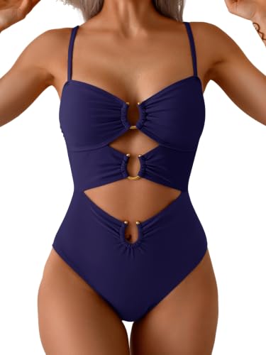 Image of Eomenie Womens Cutout One Piece Swimsuit with Ring Linked Sexy Monokini Bathing Suit for Beach Vacation