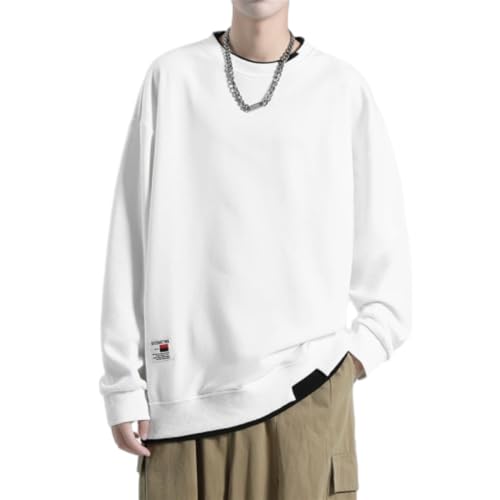 PANVER Men's Sweatshirt Lightweight Comfortable Casual Sportshirt Youth Personality Trend Long Sleeves Tops Fashion Handsome Classic Pullover D-White L