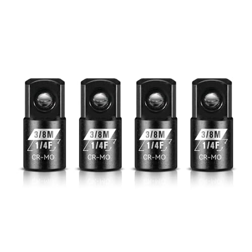 BLACKROBOT 4 Piece 1/4”F To 3/8”M Impact Socket Adapter Set,SAE Drive Cr-Mo Steel Exceeds ANSI Standards,Square Drive Reducer for Impact Driver Wrench
